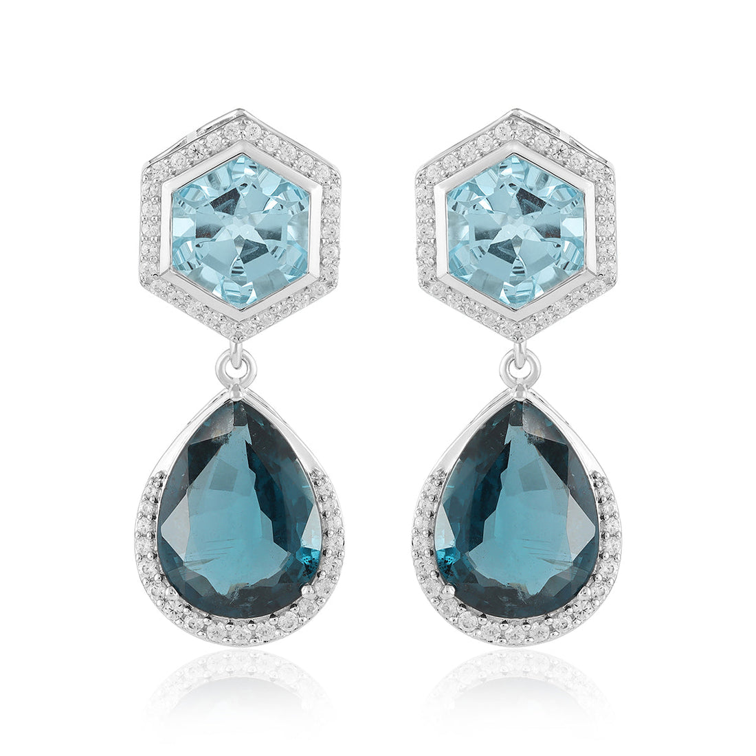 Blue Topaz, Kyanite and Zircon Silver Earrings