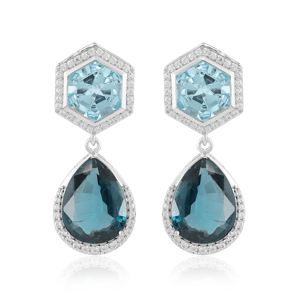Blue Topaz, Kyanite and Zircon Silver Earrings