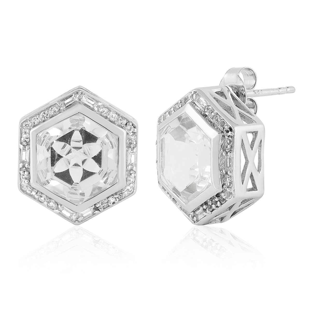 White Quartz and Topaz Silver Stud Earrings