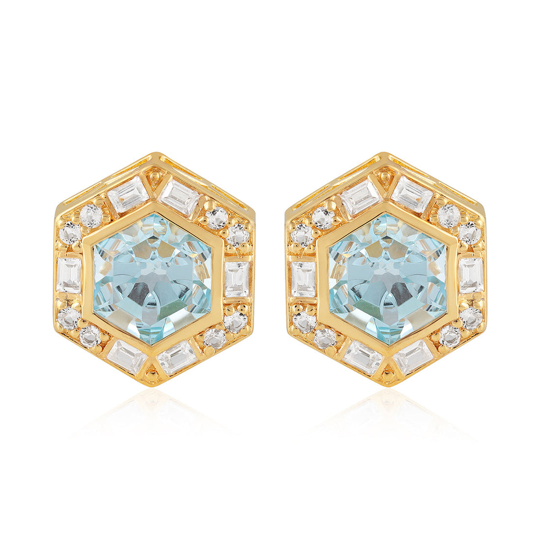 Blue Topaz and White Topaz Silver Stud Earrings