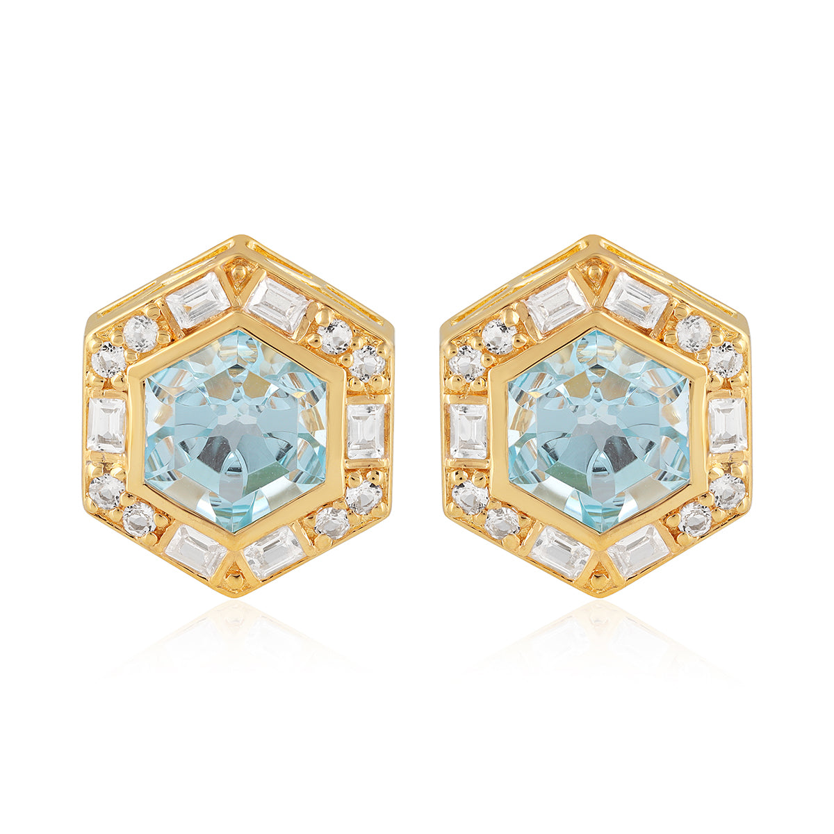Blue Topaz and White Topaz Silver Stud Earrings