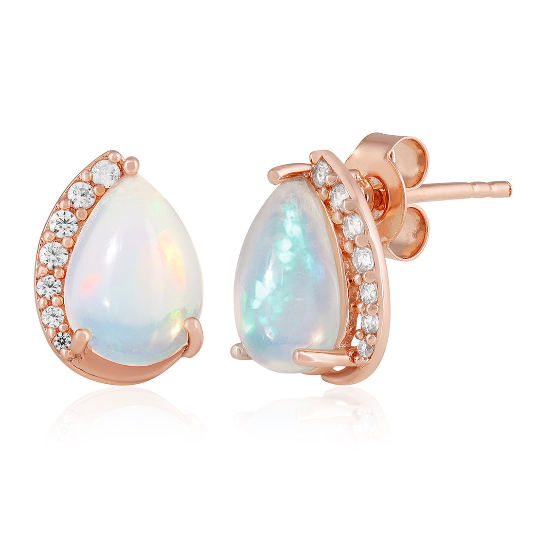 Sterling Silver Ethiopian Opal and Zircon Stud Earrings