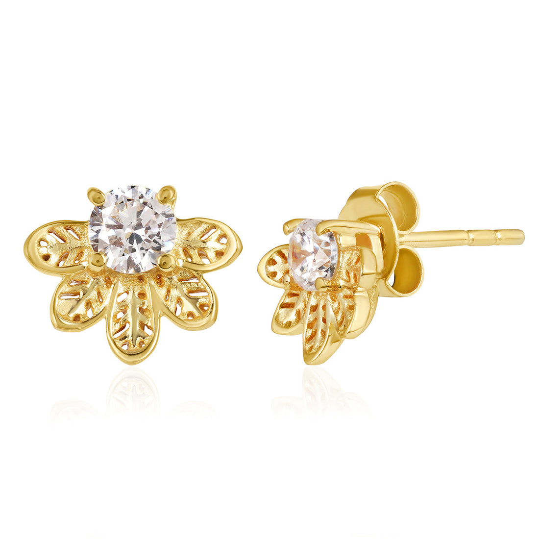 Cubic Zirconia Solitaire Silver Stud Earrings