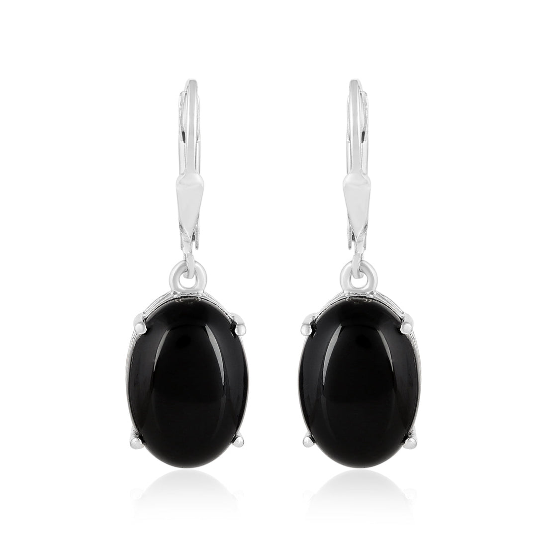 Black Onyx Cabochon Silver Dangle Earrings