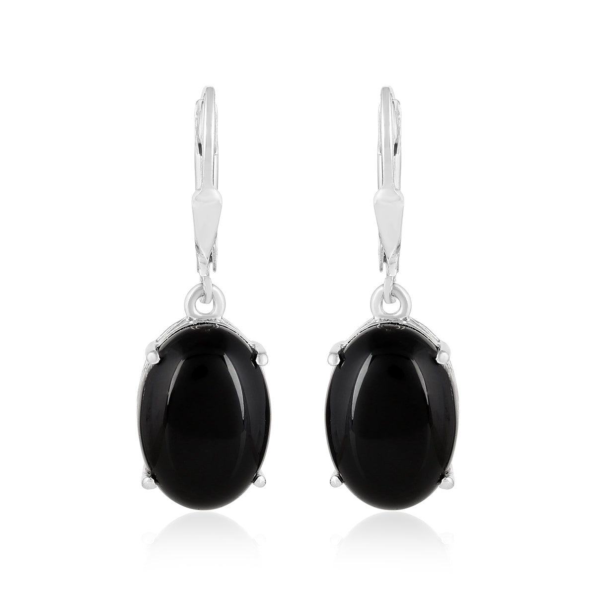 Black Onyx Cabochon Silver Dangle Earrings