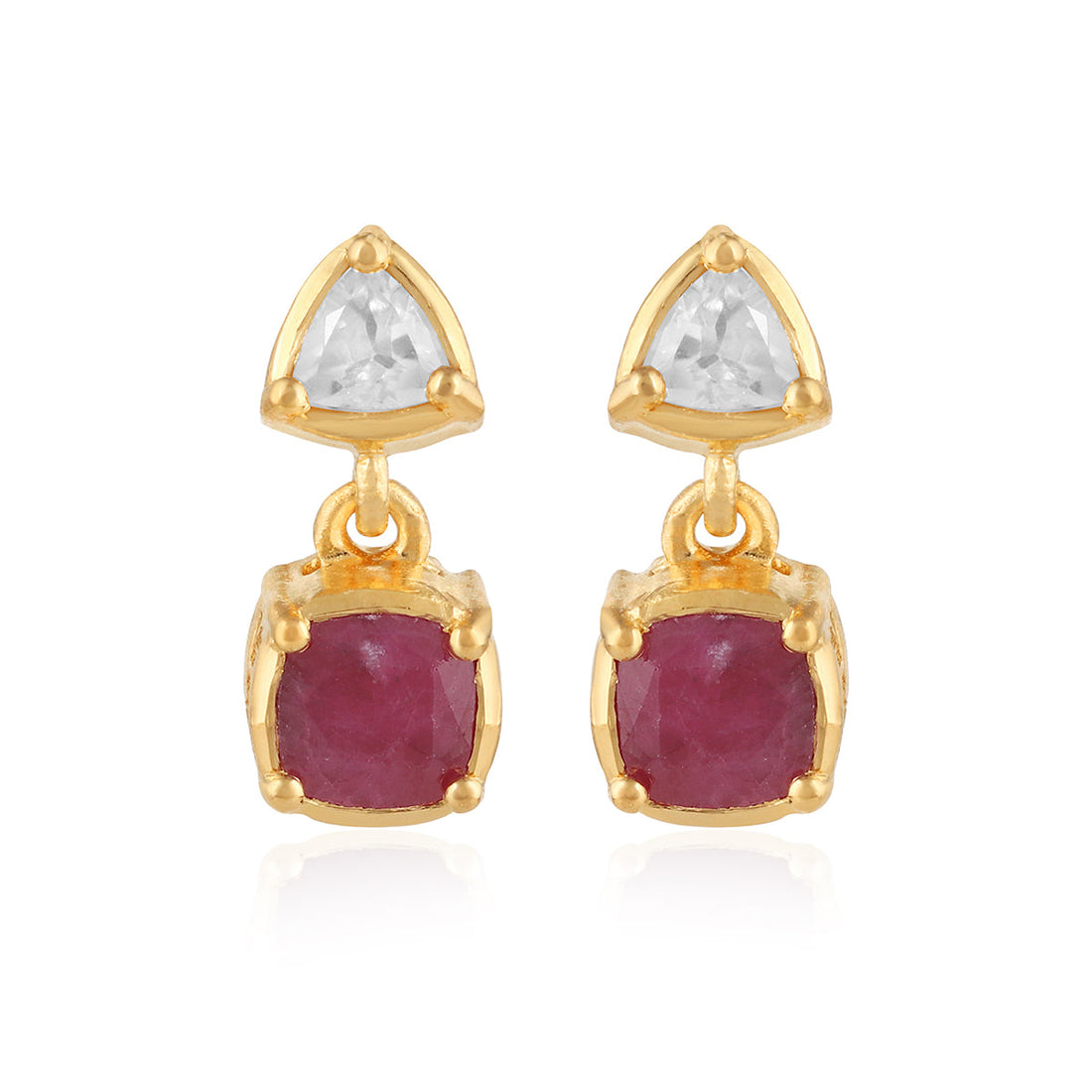 Ruby and White Topaz Silver Drop Earrings
