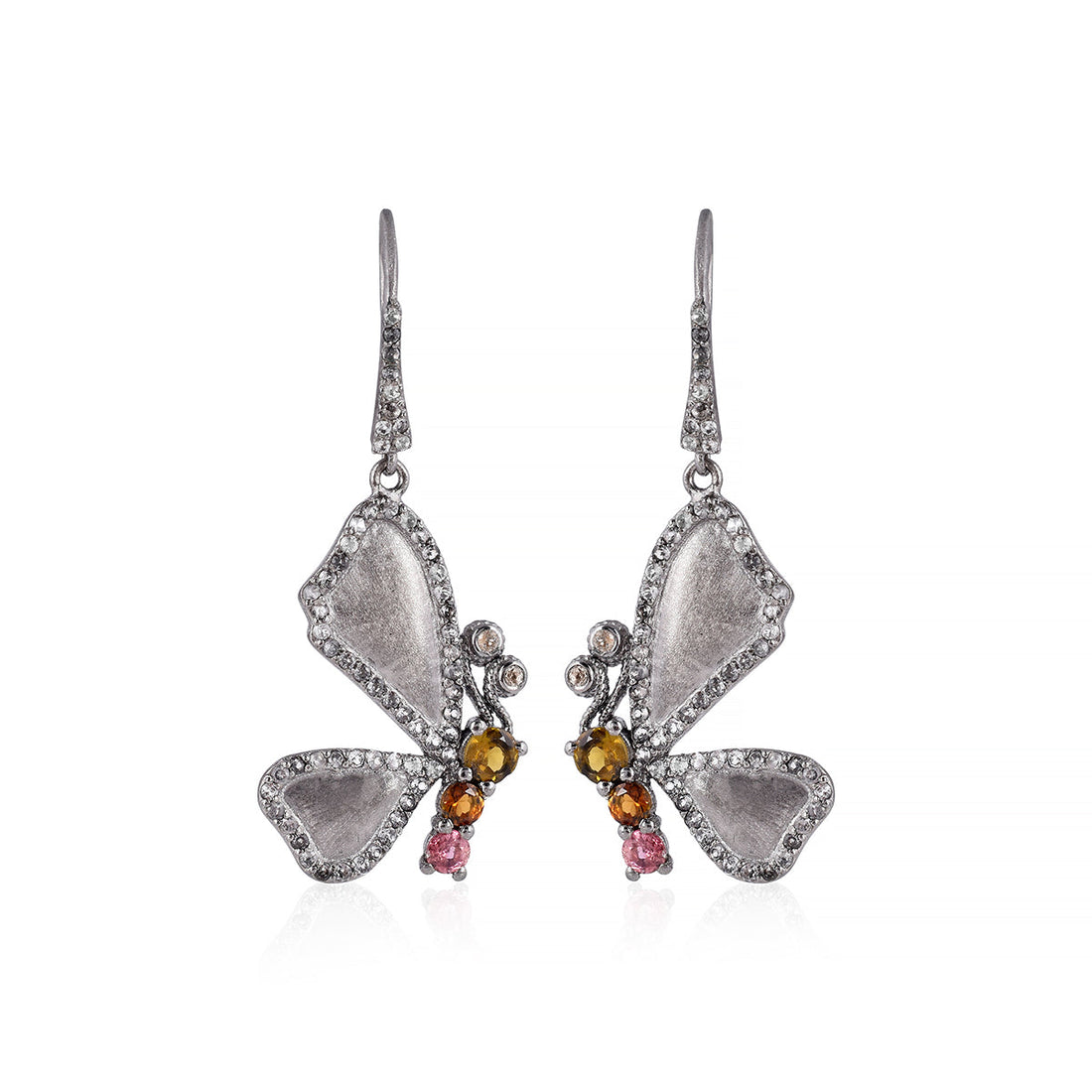 Tourmaline and Topaz Silver Butterfly Dangle Earrings