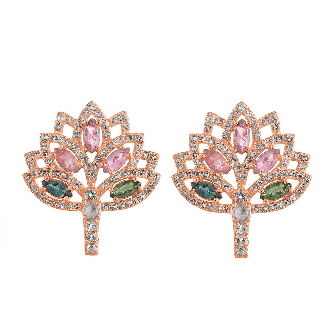 Multi Tourmaline and White Topaz Silver Stud Earrings