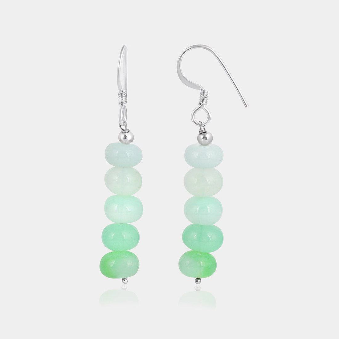 Green Opal Beads Silver Dangle Earrings