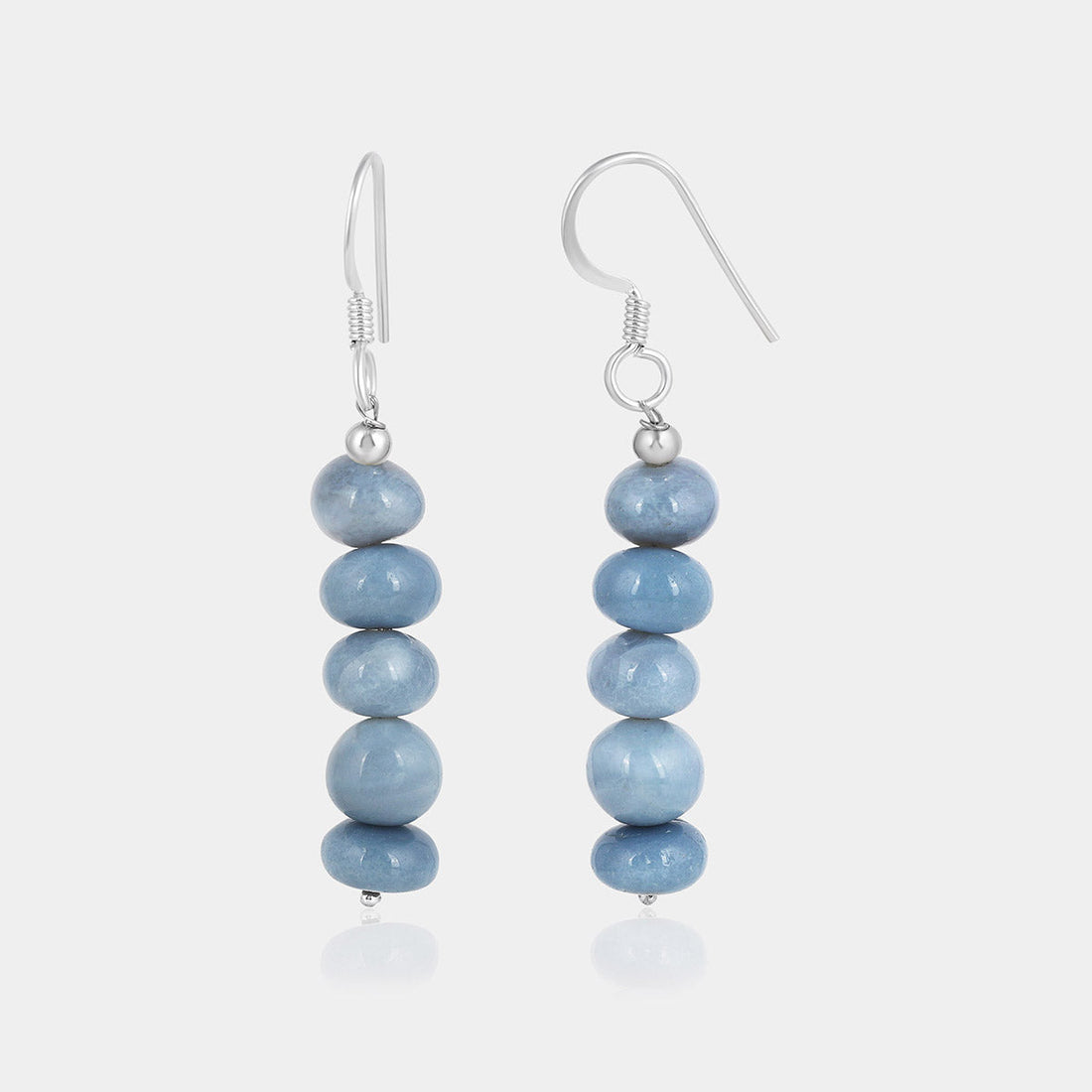 Blue Opal Beads Silver Dangle Earrings