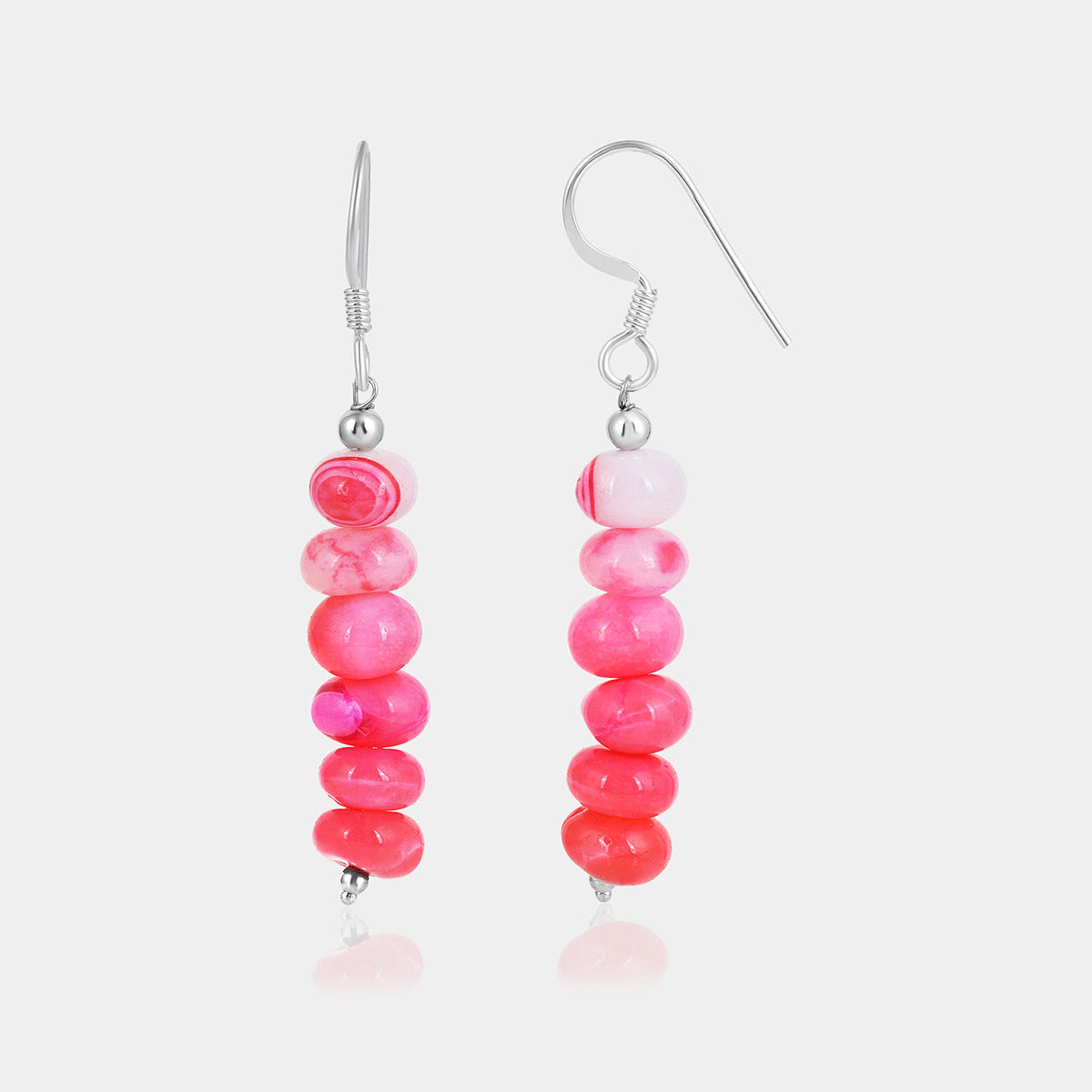 Pink Opal Beads Silver Dangle Earrings