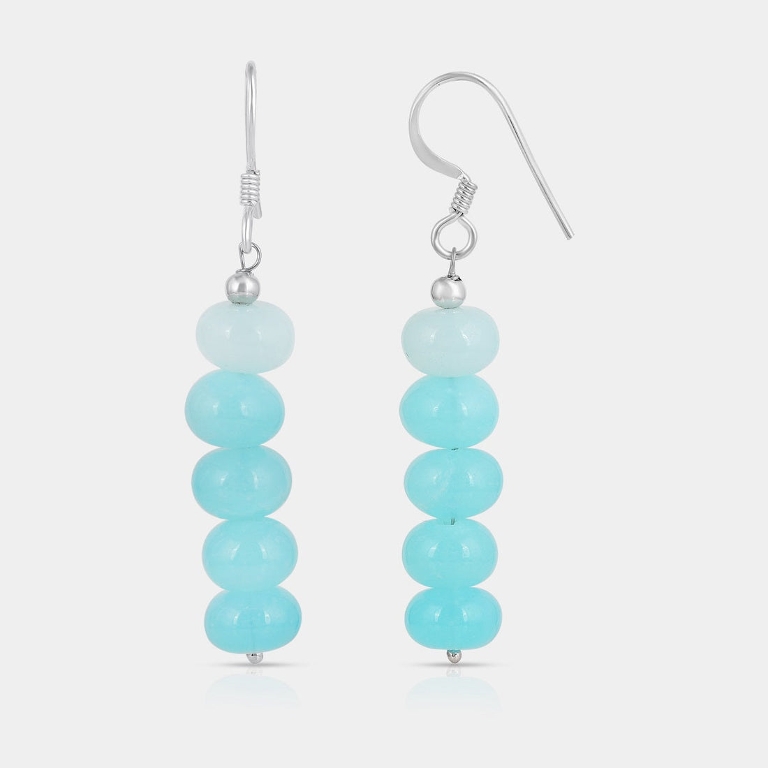 Aqua Blue Opal Beads Silver Dangle Earrings