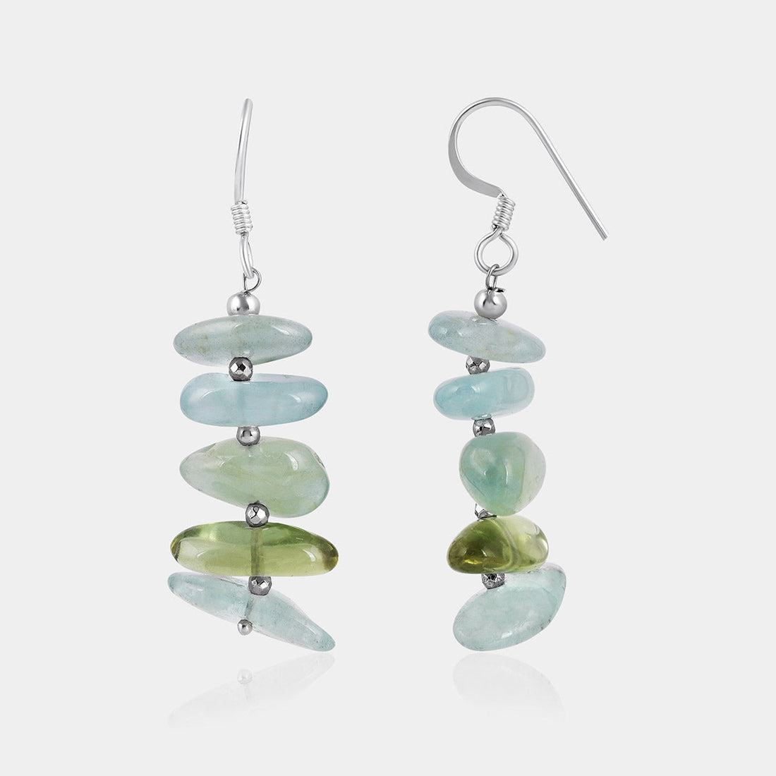 Aquamarine and Hematite Silver Dangle Earrings