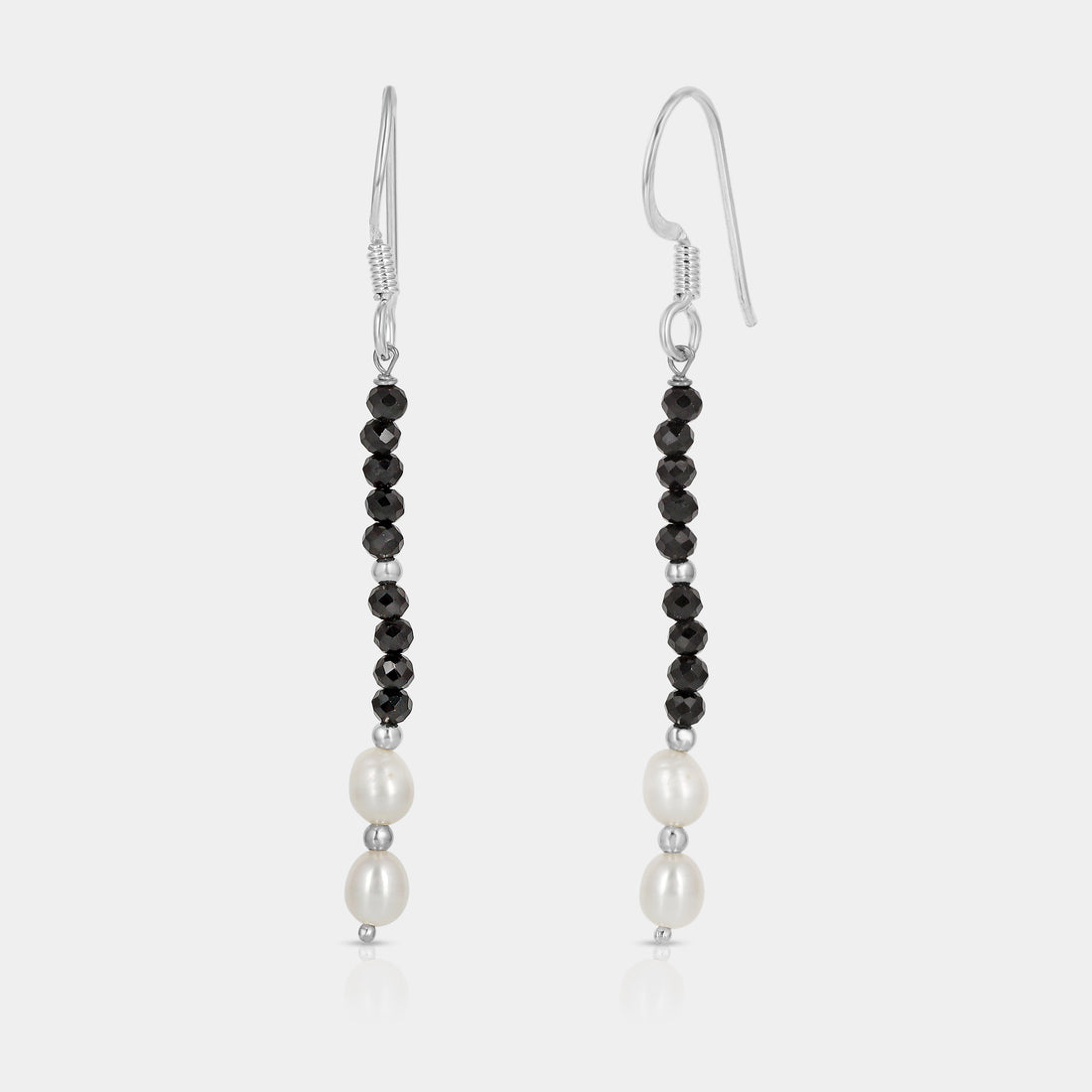 Black Spinel and Pearl Beads Dangle Earrings