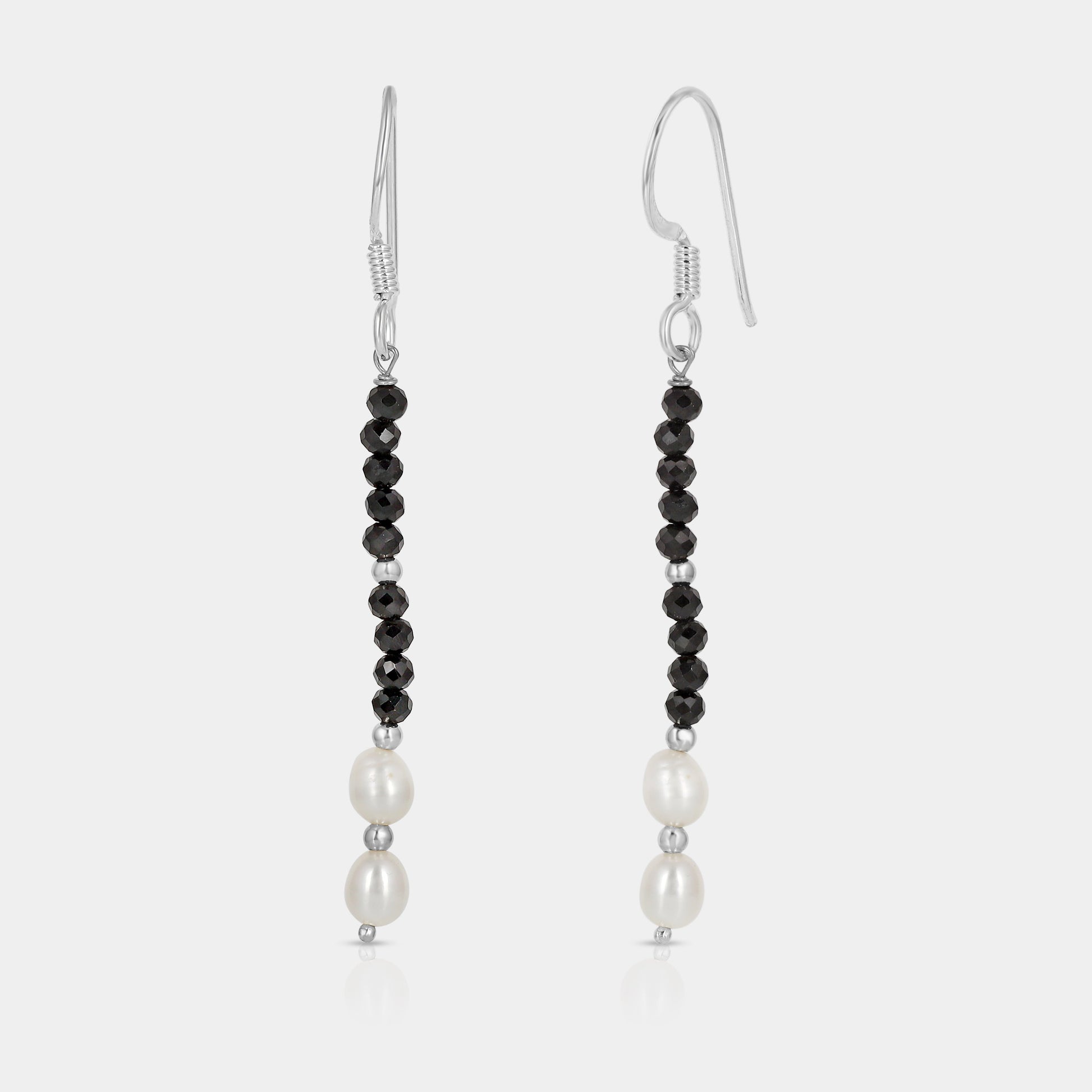 Black Spinel and Pearl Beads Dangle Earrings