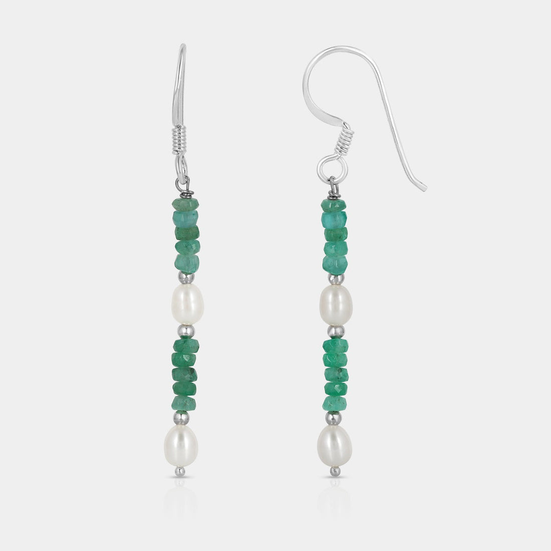Emerald and Pearl Beads Dangle Earrings