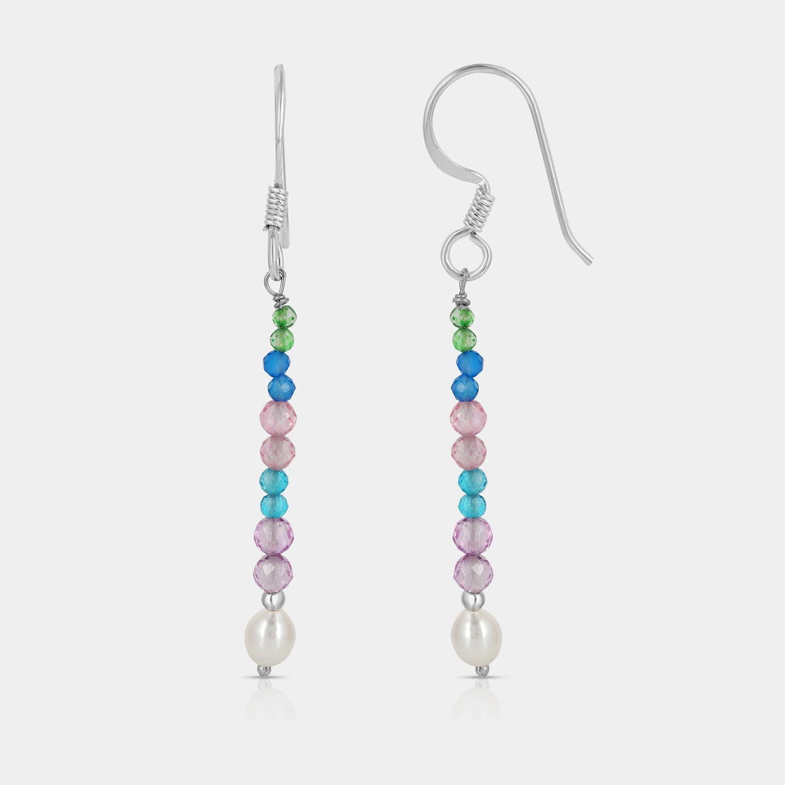 Blue Onyx, Crystal Quartz and Pearl Silver Dangle Earrings