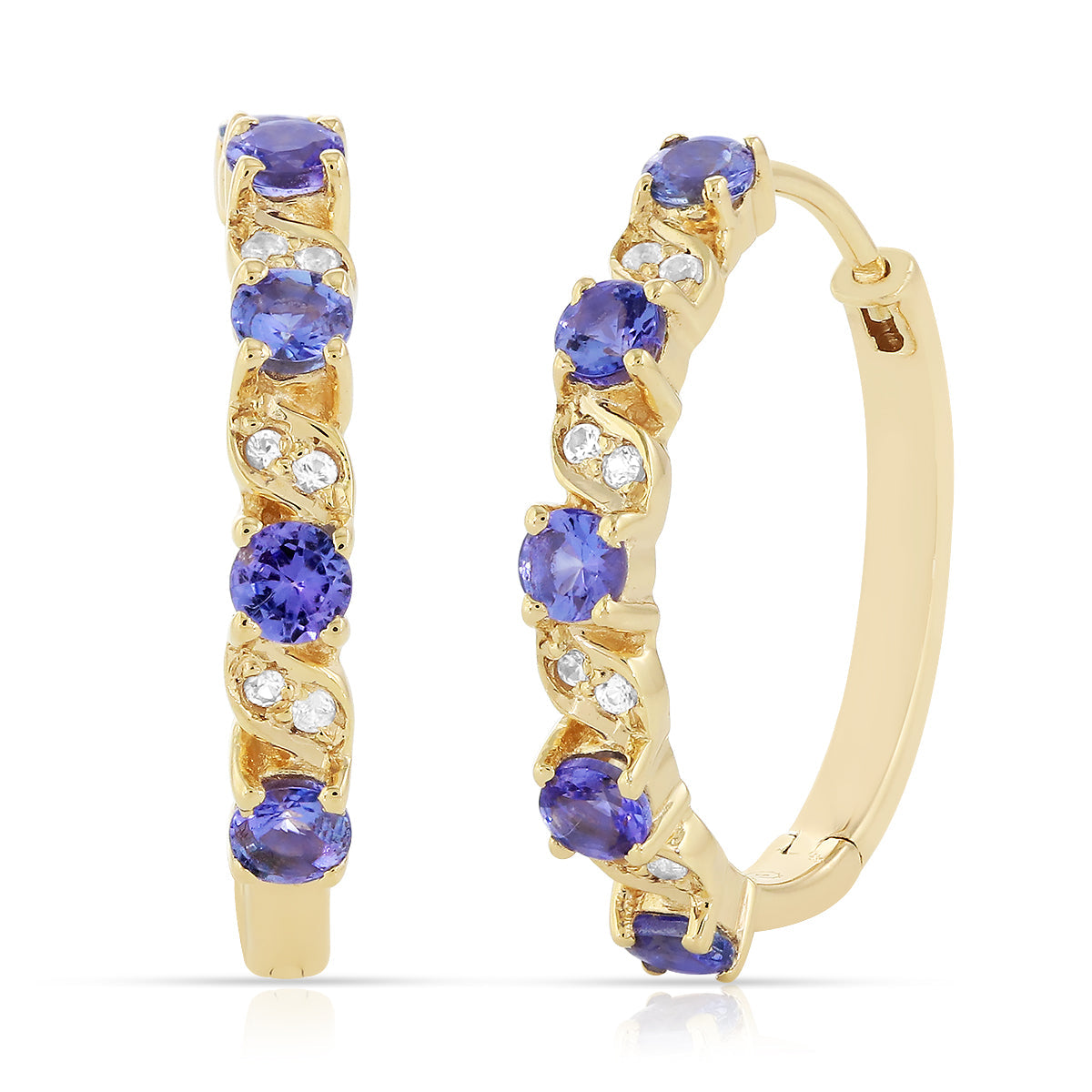 Tanzanite and Sapphire Silver Hoop Earrings