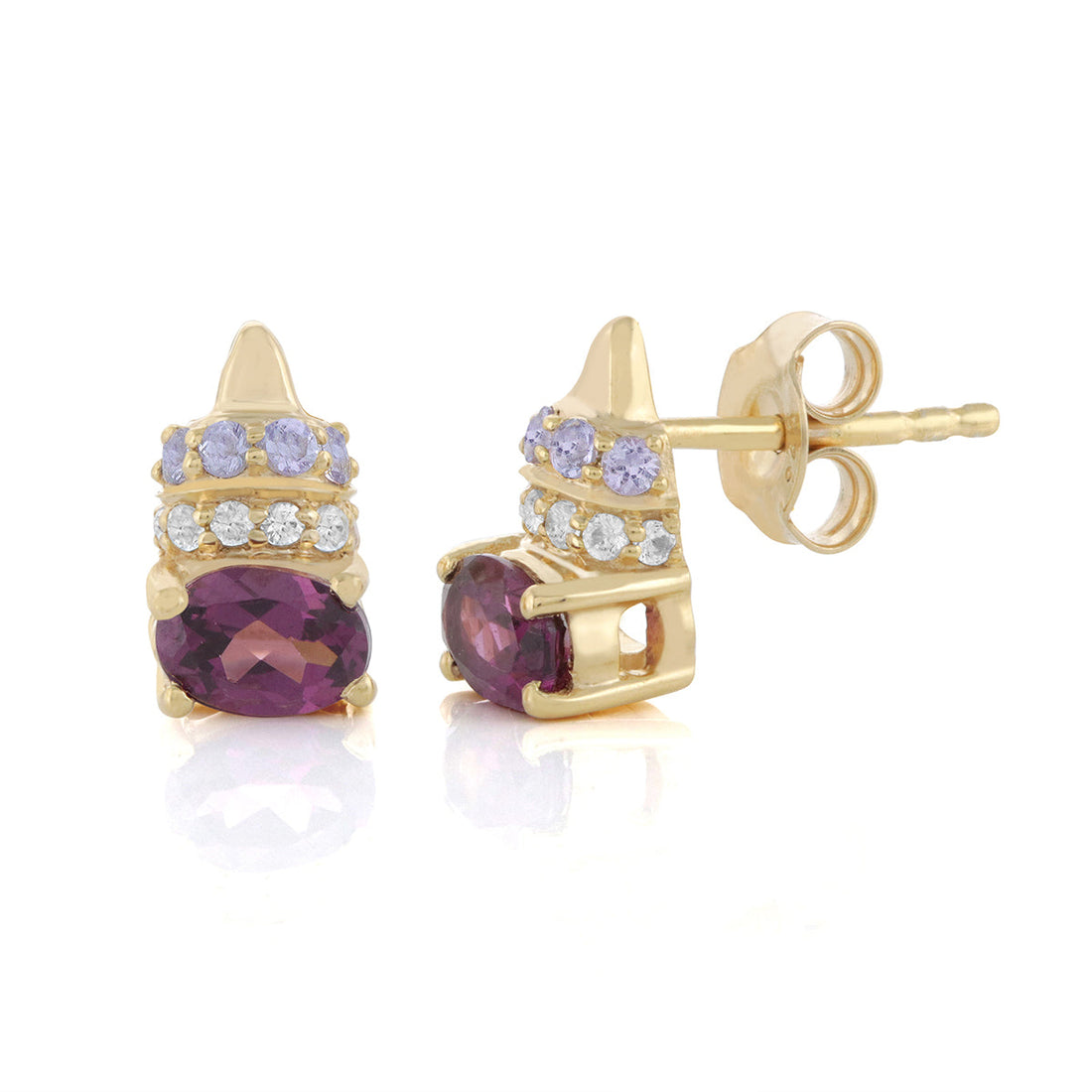 Garnet, Sapphire and Tanzanite Silver Stud Earring