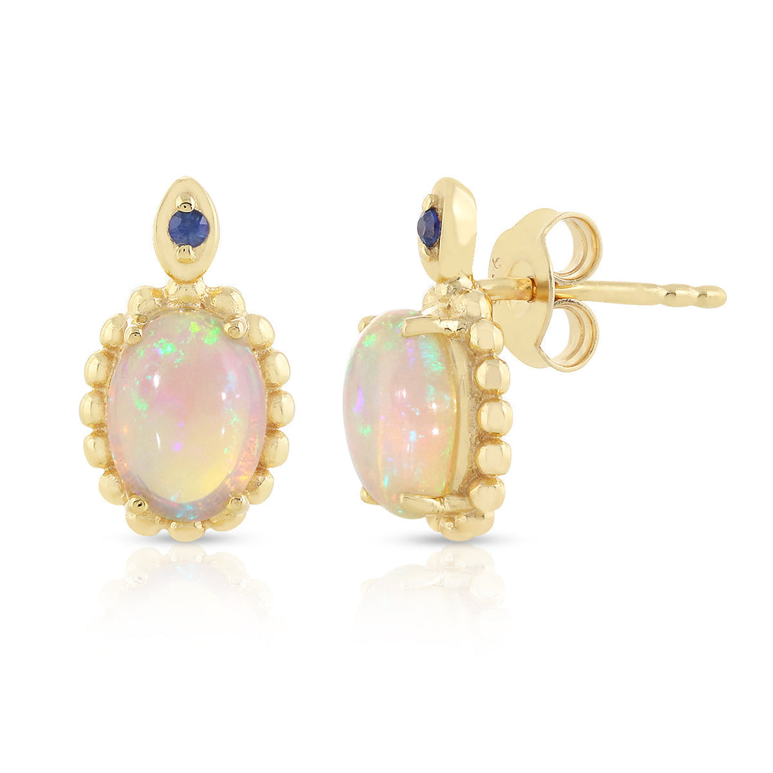 Ethiopian Opal and Sapphire Silver Stud Earrings