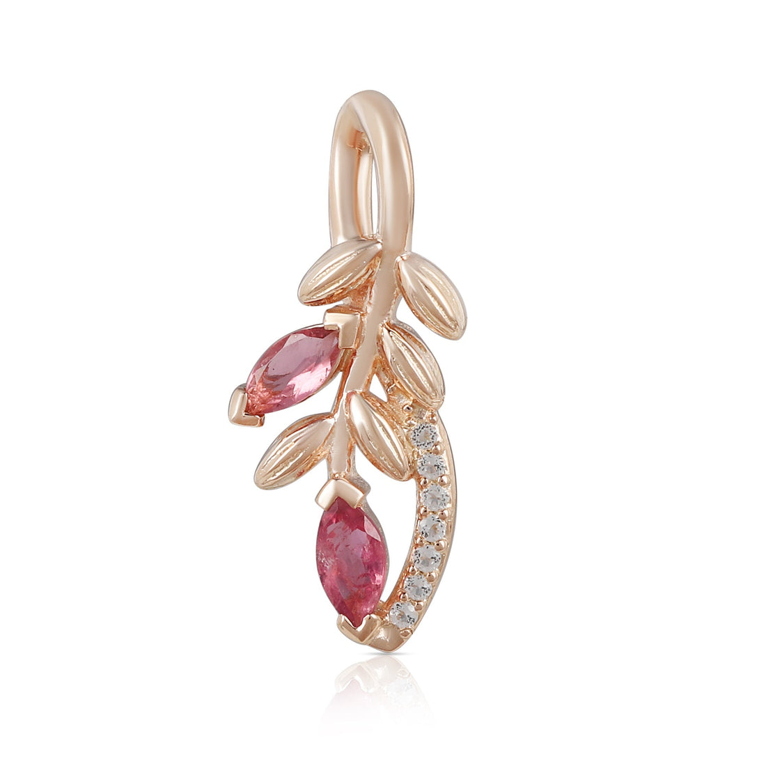 Pink Tourmaline and Topaz Silver Leaf Pendant