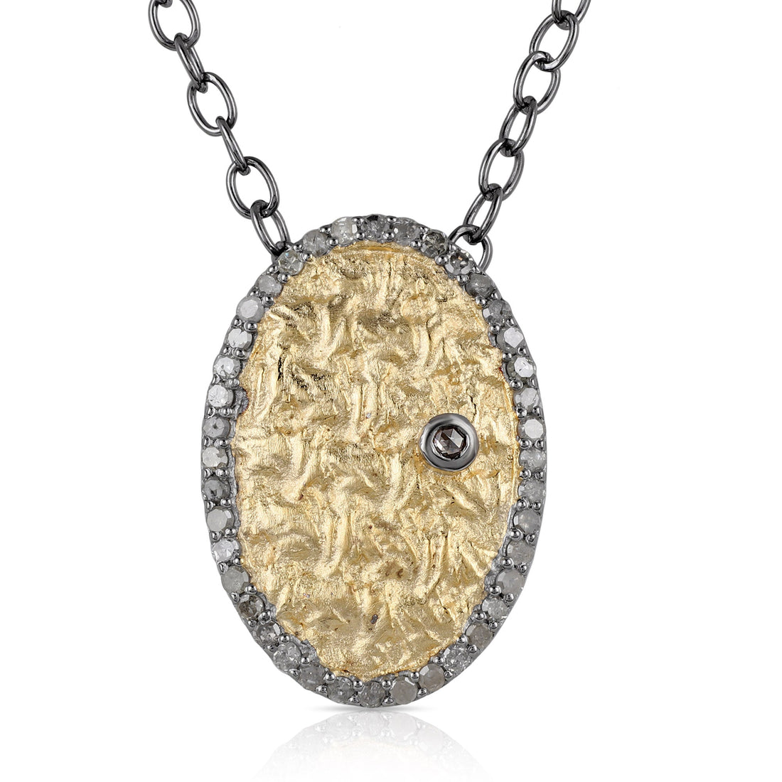 Diamond Oval Silver Pendant Necklace