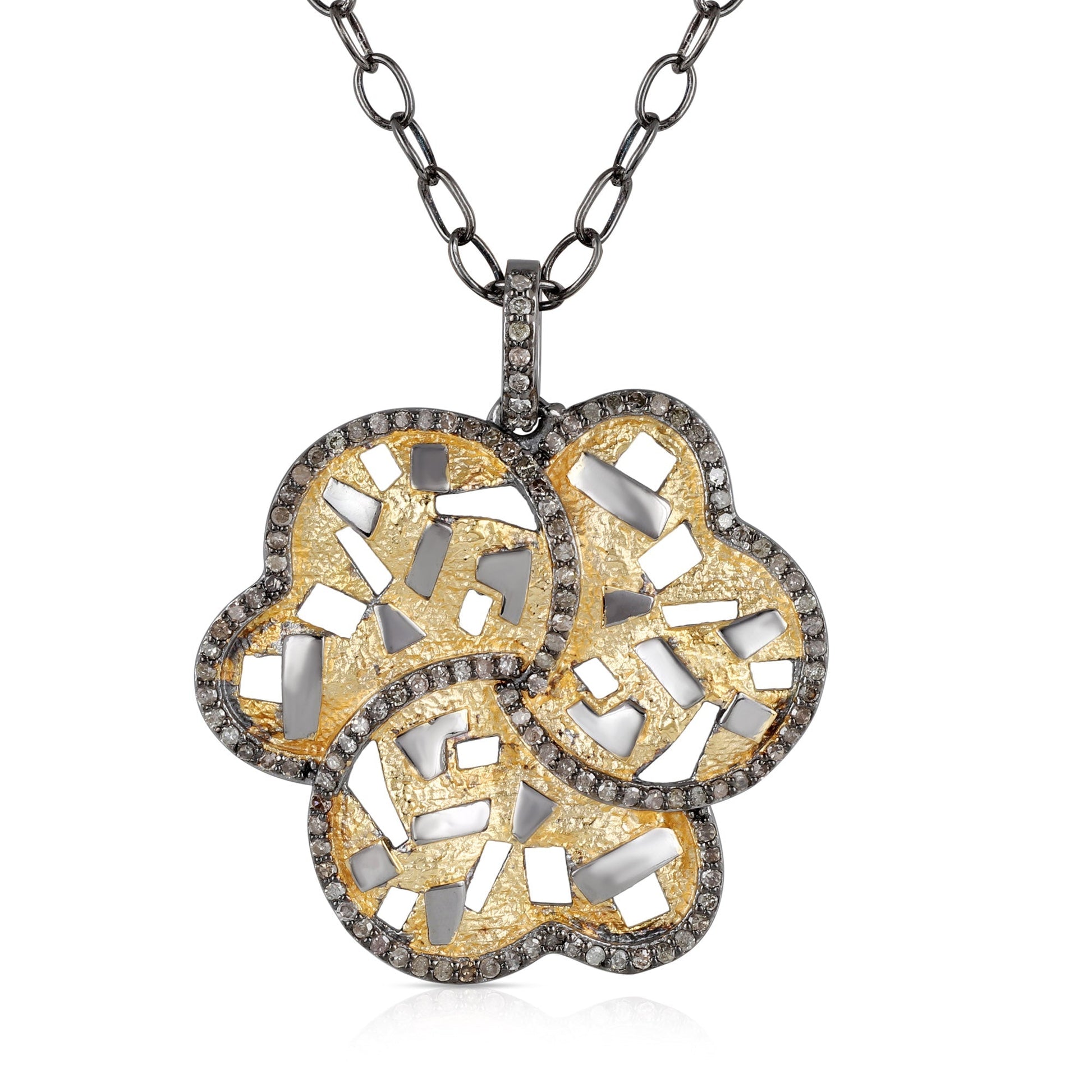 Natural Diamond Floral Pendant Necklace 925 Silver