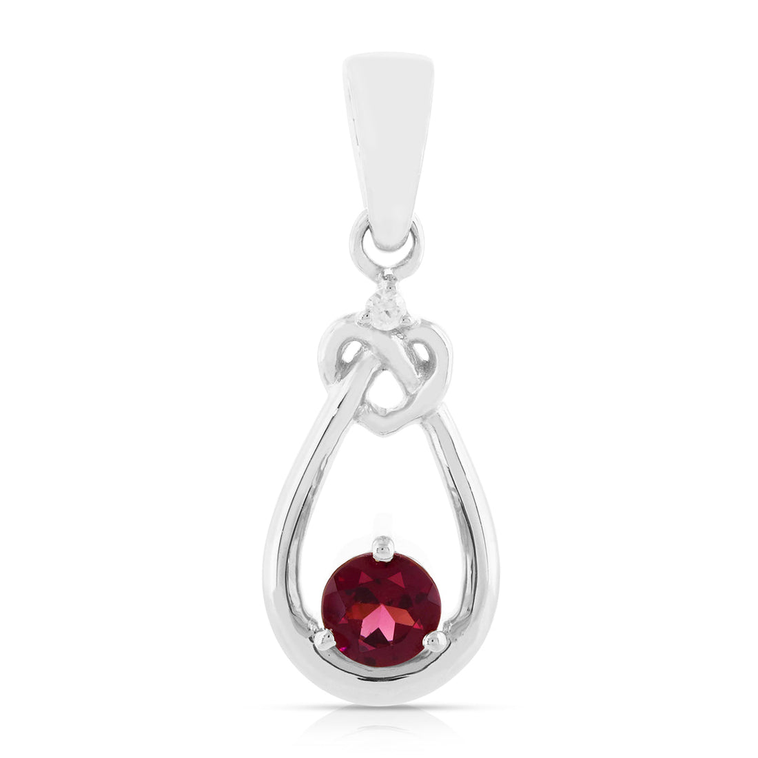 Garnet and Zircon Love Knot Silver Pendant