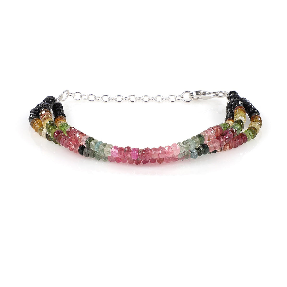 Multi Tourmaline 3 Layer Silver Bracelet