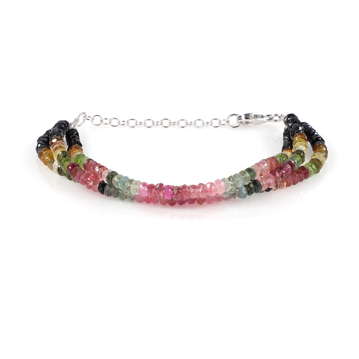 Multi Tourmaline 3 Layer Silver Bracelet