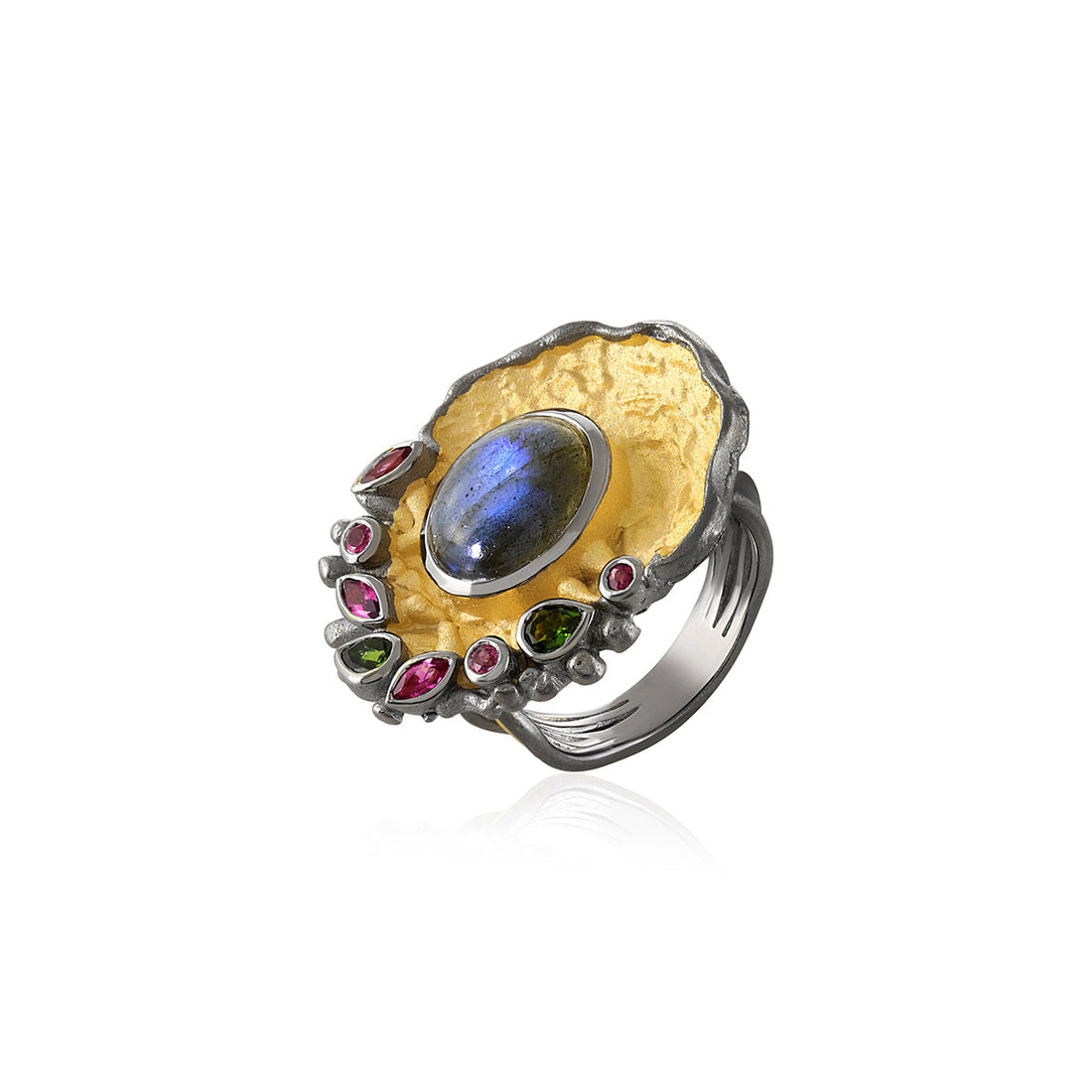 Labradorite and Multi Tourmaline Silver Ring