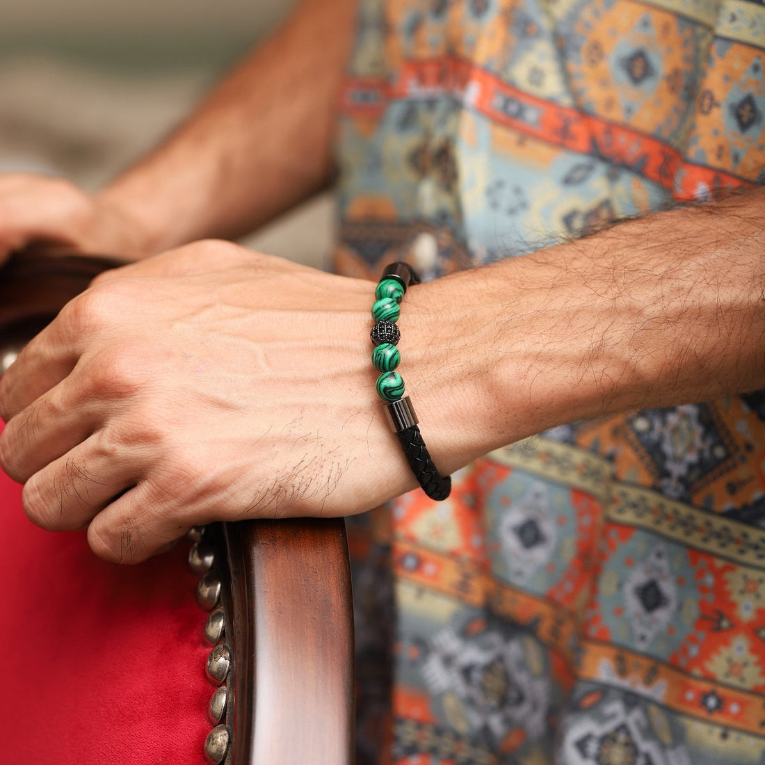 Trendy Bohemian Malachite and Black Spinel Beaded Bracelet