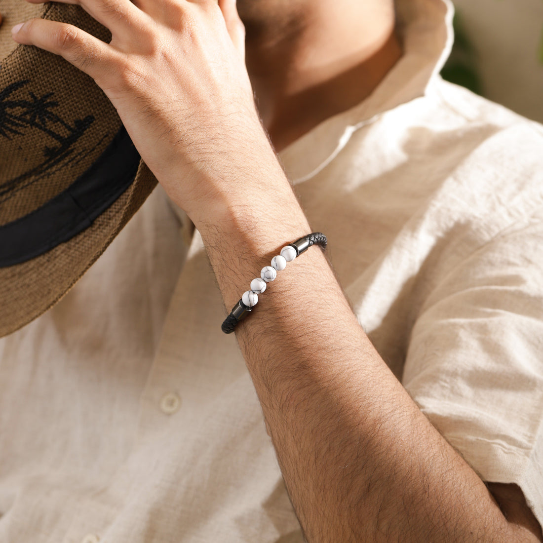 Howlite Beads Braided Leather Bracelet