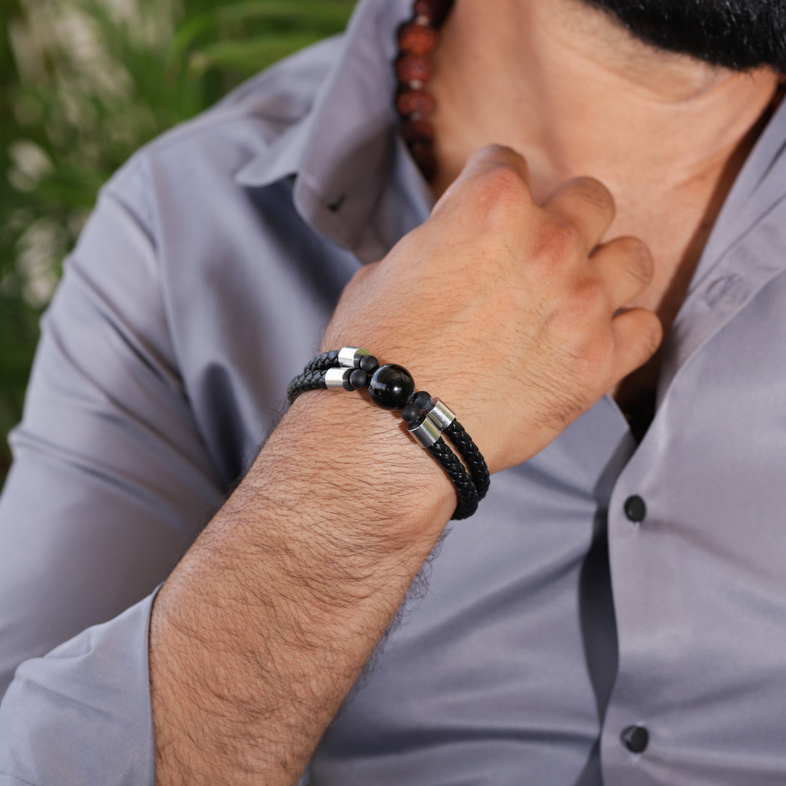 Black Onyx Double Layer Leather Bracelet