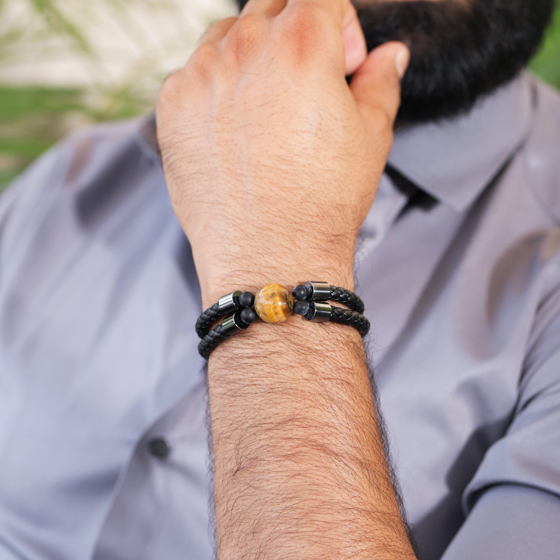 Tiger's Eye Double Layer Leather Bracelet