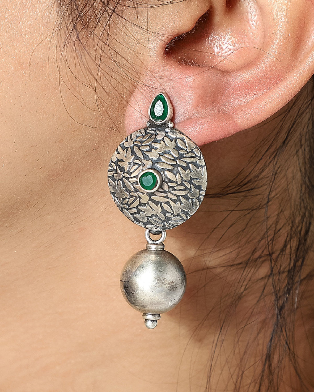 Green Onyx Silver Ball Drop Earrings - Gemshiner 