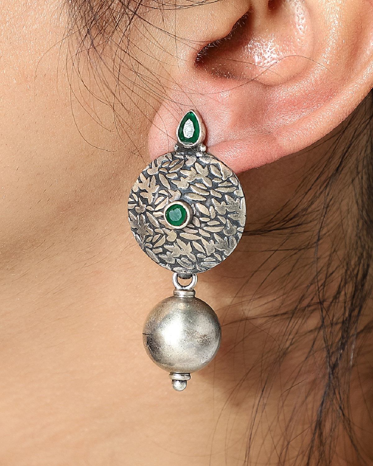 Green Onyx Silver Ball Drop Earrings - Gemshiner 