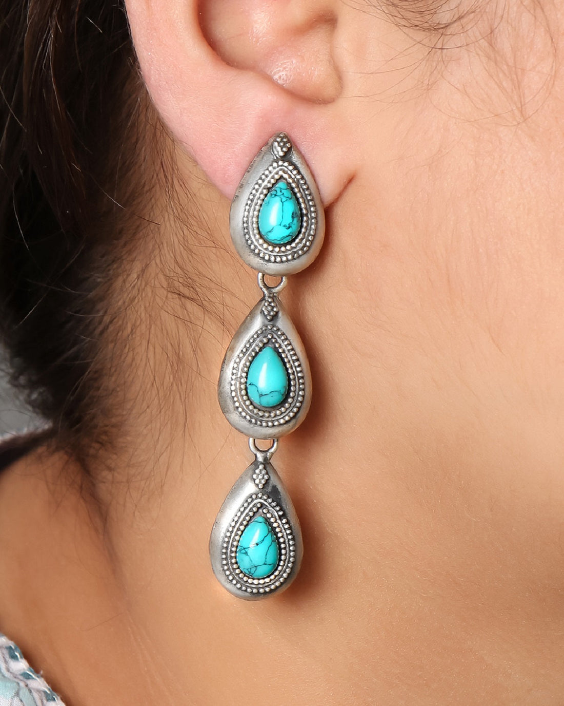 Turquoise Shoulder Duster Drop Earrings - Gemshiner 