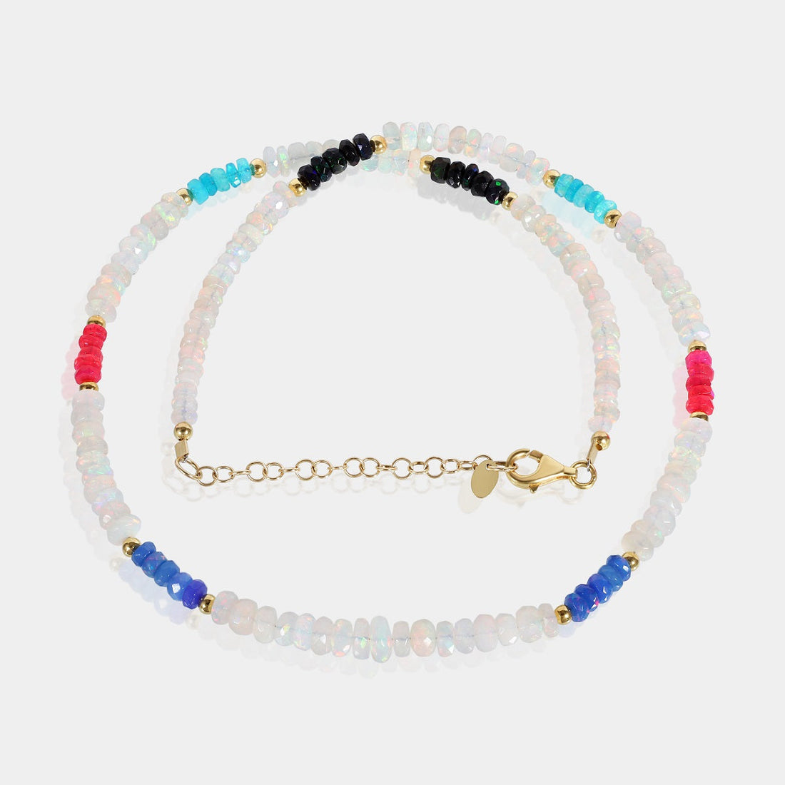 Detailed shot of the 925 Sterling Silver components of the Ethiopian Opal Beads Necklace, weighing approximately 2.14 grams