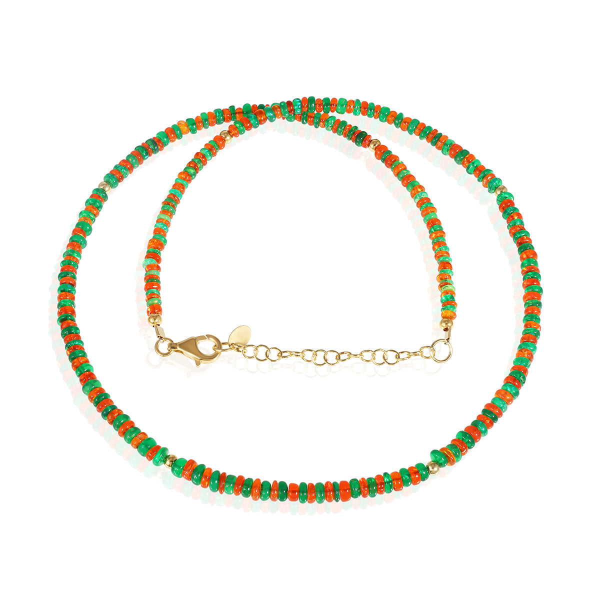 Handmade Silver Necklace with Green & Orange Opals
