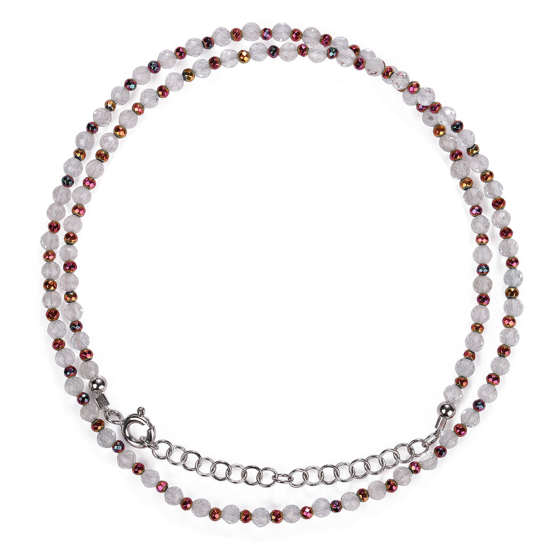 White Topaz and Hematite Silver Necklace