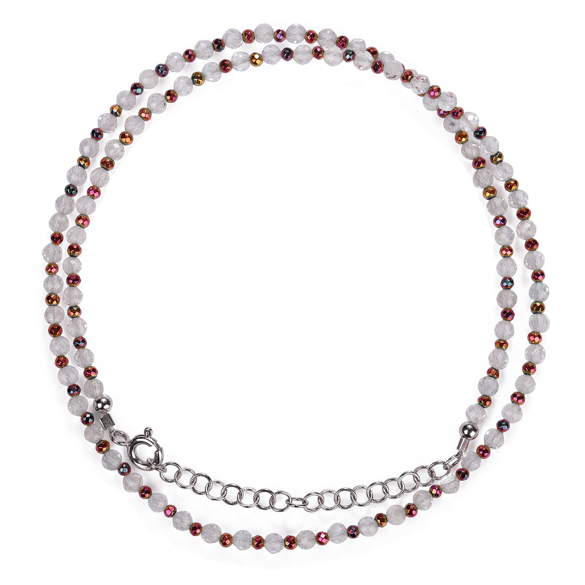 White Topaz and Hematite Silver Necklace