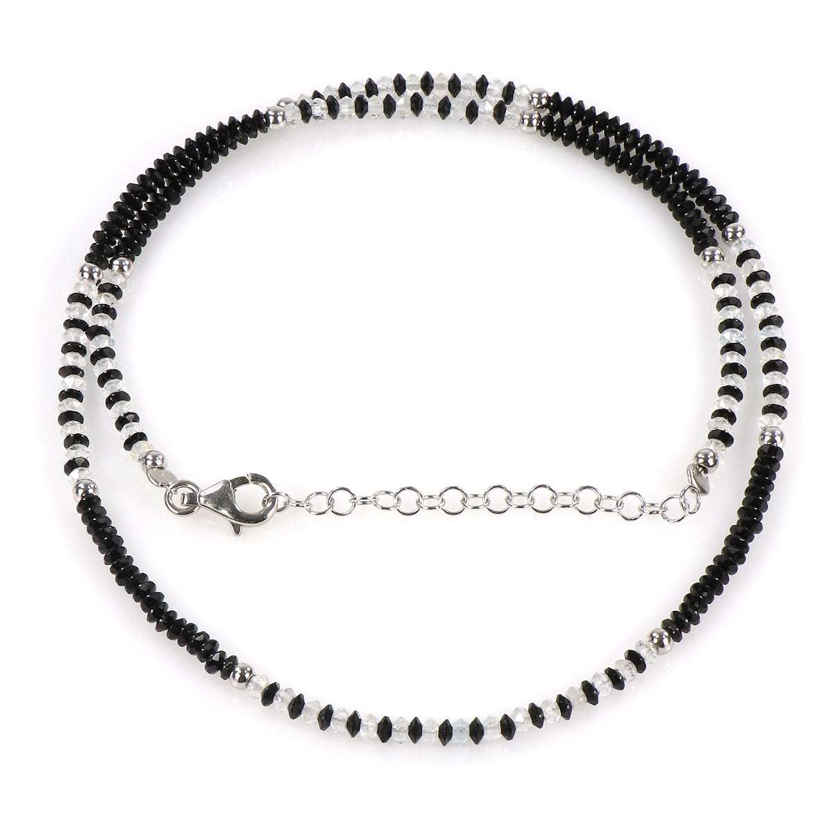 Black Spinel and White Topaz Silver Necklace