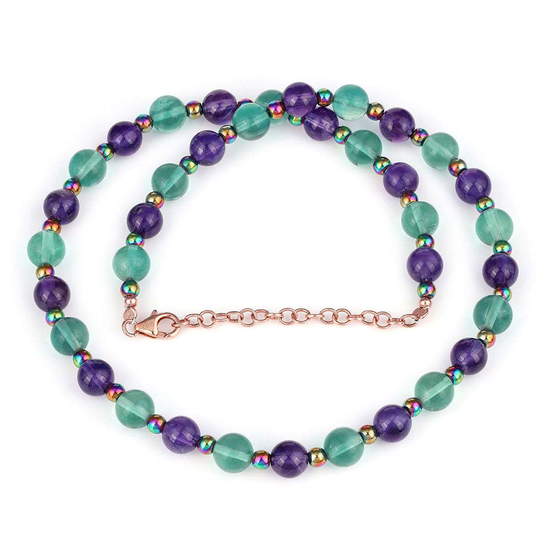 Amethyst, Fluorite and Hematite Silver Necklace