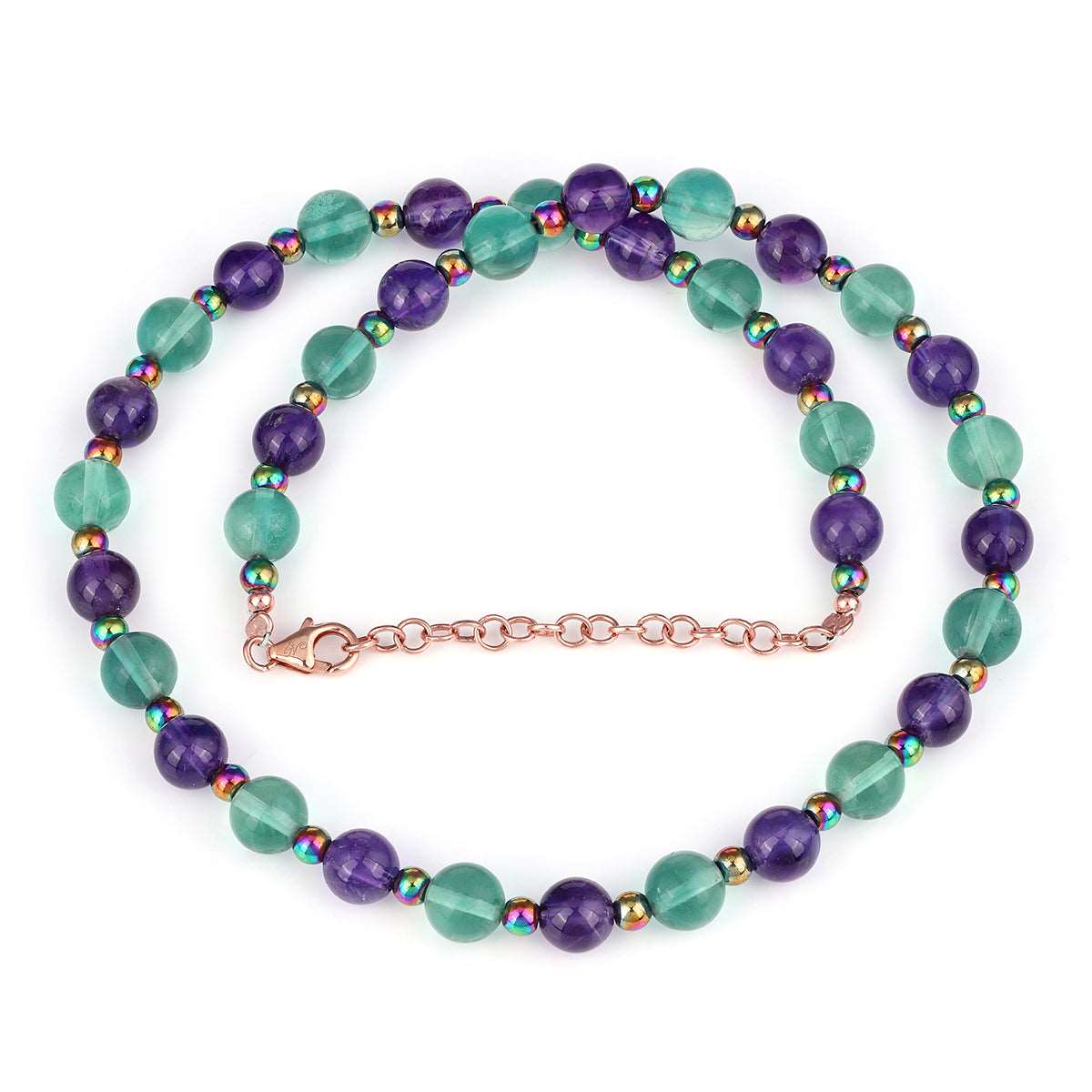 Amethyst, Fluorite and Hematite Silver Necklace
