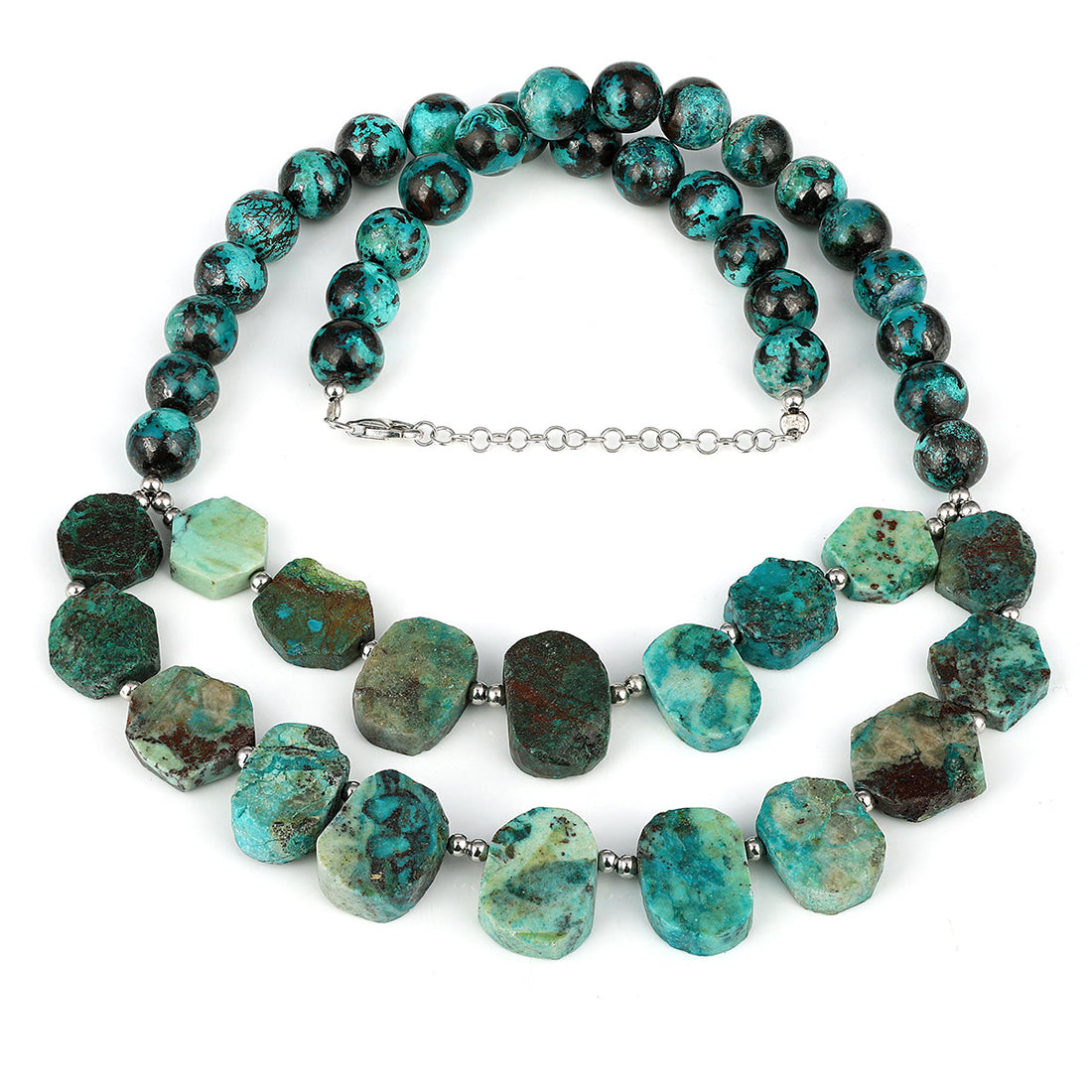 Chrysocolla Beads Silver Necklace