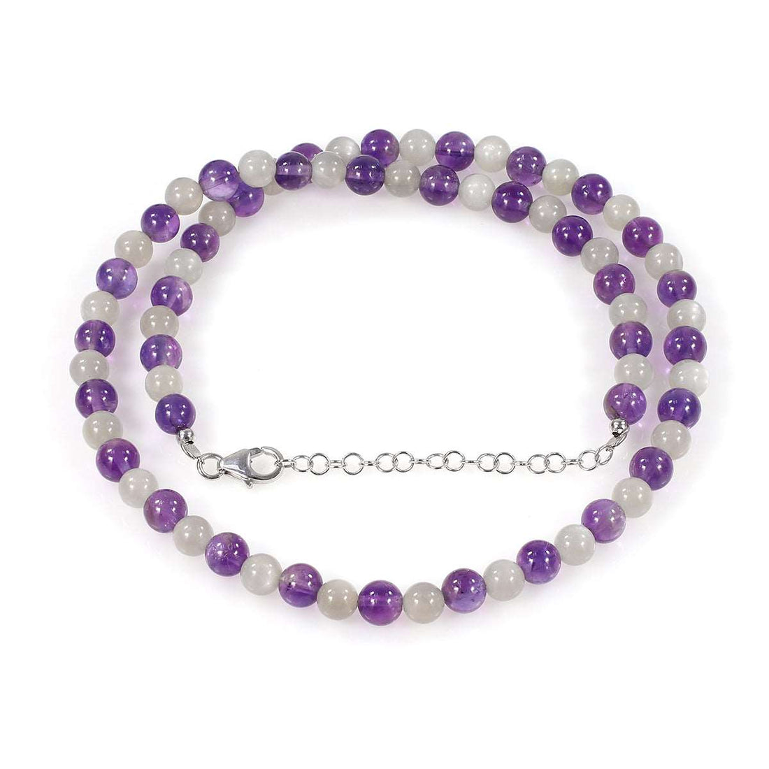 Amethyst and Gray Moonstone Silver Necklace