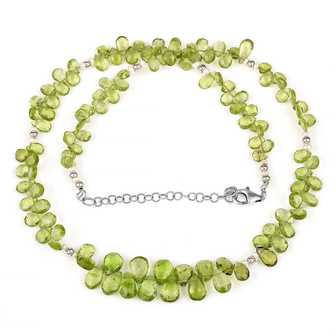 Peridot and Pearl Silver Necklace