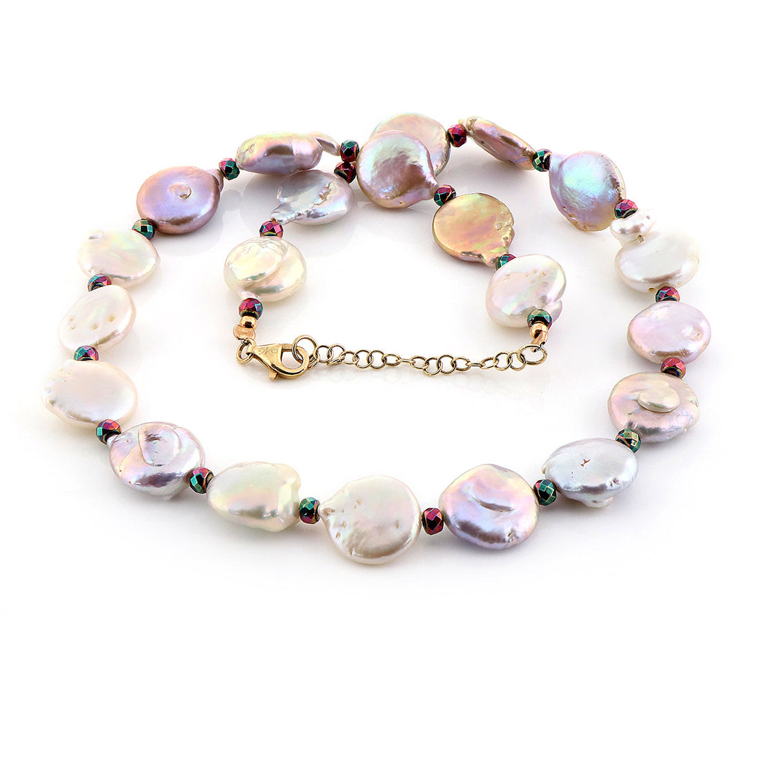Pearl and Hematite Beads Silver Necklace