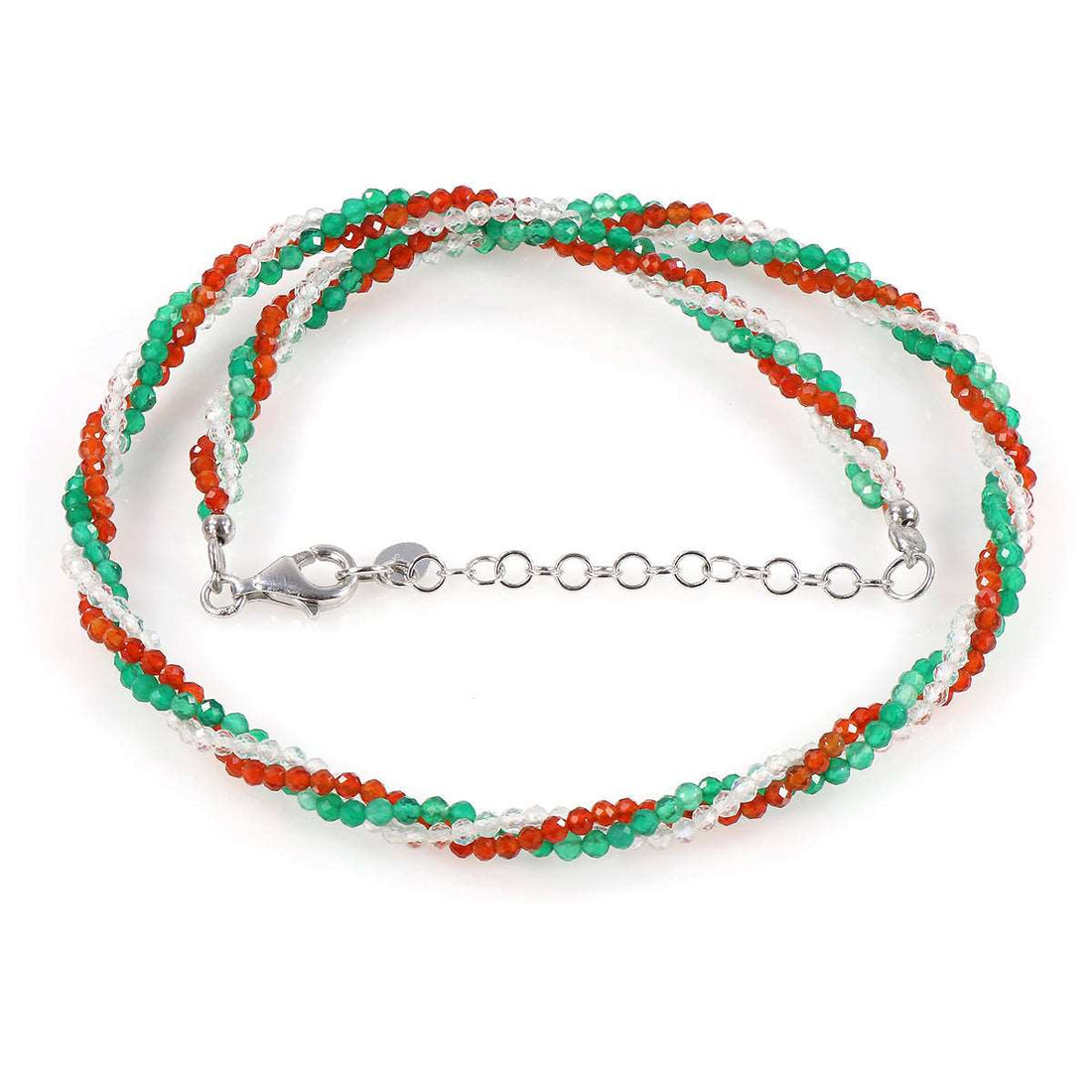Carnelian, White Topaz and Onyx Twisted Rope Necklace